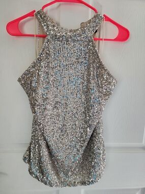Silver Sequin Sleeveless Top